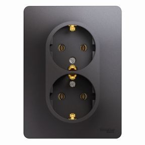GLOSSA  Розетка СУ 2-м., с з/з в сборе 16А графит IP20 Schneider Electric