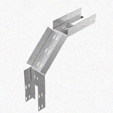 Лоток замковый перфорированный КСЗ 600х100-90 (Rп300) УХЛ1 для поворота трассы вниз на 90, радиус поворота трассы 300 мм, горячее цинкование, S1,5