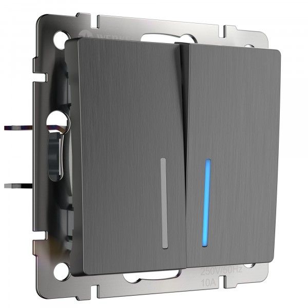 Встраиваемые механизмы Выключатель СУ 2 кл.(проход.) с подсветкой 10А графит рифленый IP20 Werkel