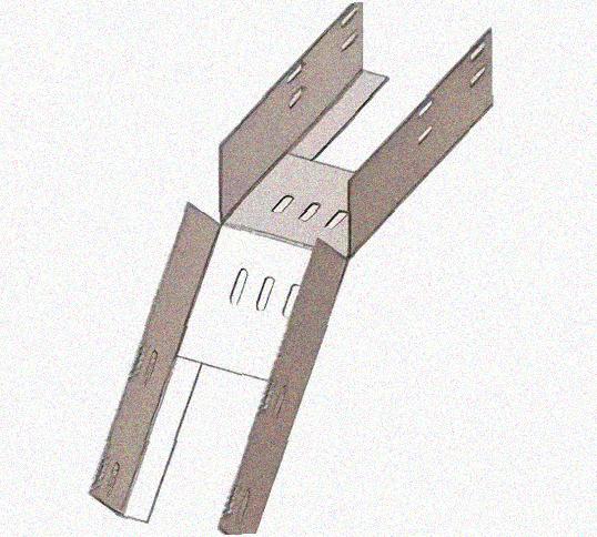 Лоток перфорированный КС 250х65-45 У3 для поворота трассы вниз на 45, окрашенный, S1,5