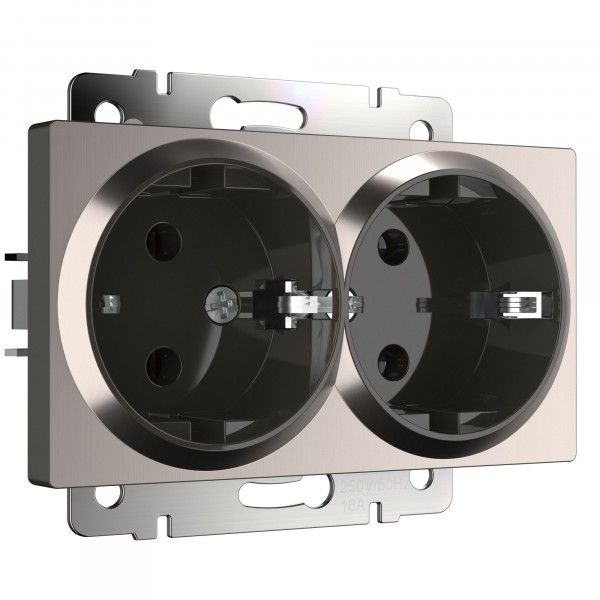 Встраиваемые механизмы Розетка СУ 2-м с заземл. 16А глянцевый никель IP20 Werkel