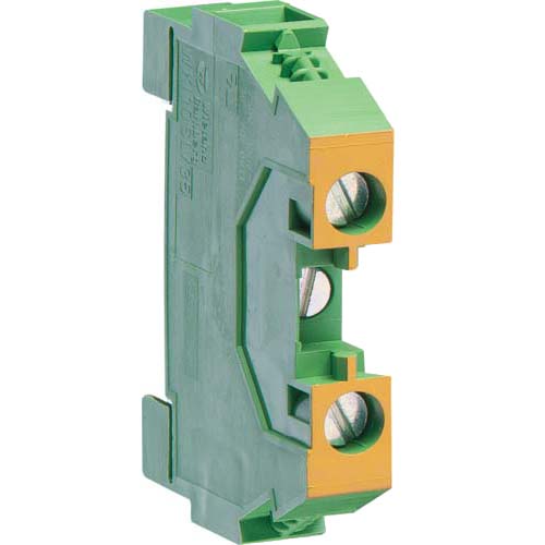 Клемма винтовая для дин-рейки, "Земля" 1 - 10 мм2, проходная, жёлто-зелёная, Hager