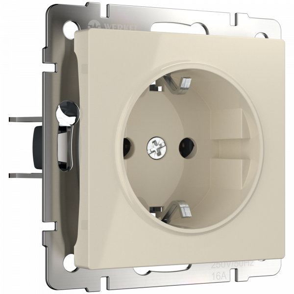 Встраиваемые механизмы Розетка СУ 1 мест. с з/з 16А слоновая кость IP20 Werkel