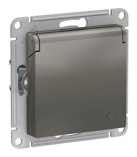 ATLASDESIGN Розетка СУ 1 мест. с зазем. с защит. крышкой и шторками 16А сталь IP20 Schneider Electric