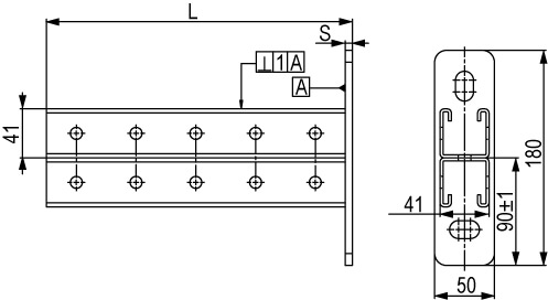 Консоль двойная, 41х41мм, L500мм, горячеоцинкованная DKC