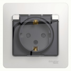 GLOSSA  Розетка СУ 1-м. с з/з, со штор. с крышкой, в сборе 16А белый IP44 (уп.10шт) Schneider Electric
