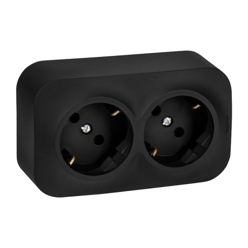 Quteo Розетка двойная с заземлением без шторок IP 20 16А 250В винтовые зажимы накладной монтаж - чёрный матовый Legrand