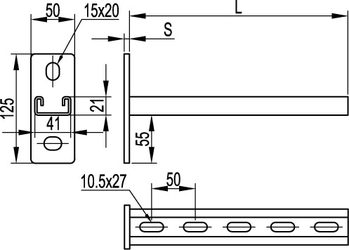 Консоль одиночная, 41х21 мм, осн.600 DKC