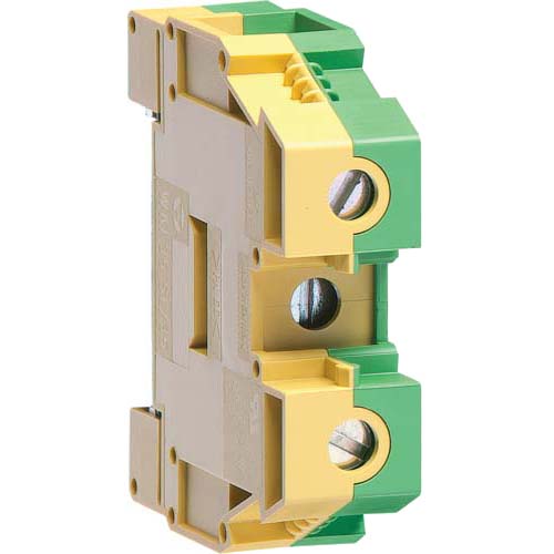 Клемма винтовая для дин-рейки, "Земля" 6 - 35 мм2, проходная, жёлто-зелёная, Hager