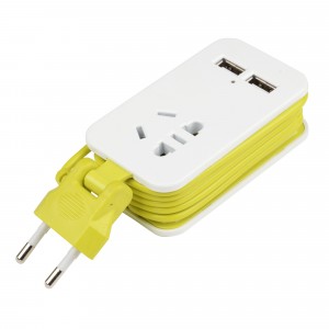 Сетевой удлинитель Travel д/путешест. 1 роз. 1.5 м 2USBx1.1А 500Вт компакт 11х5мм бело-зел Uniel