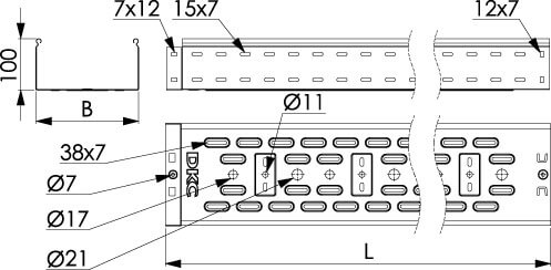 Лоток перфорированный 600х100 L 3000, цинк-ламельный DKC
