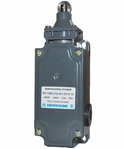 Выключатель путевой ВП 19М-21Б-421-67 У2.15, четырёхполюсный, толкатель с роликом, 1з+3р, IP67 Электротехник