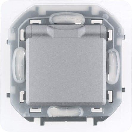 INSPIRIA Механизм розетки без лицевой панели СУ 1 мест. с зазем. с защ. шторки откидная крышка  16А алюминий IP44 Legrand