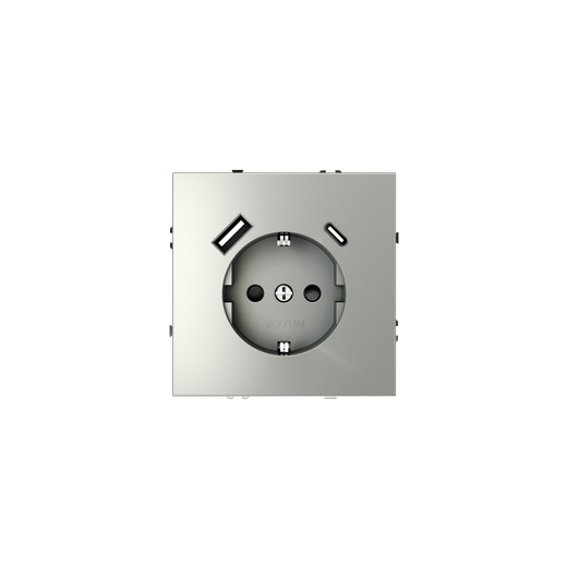 Розетка встраиваемая Voltum S70 с заземлением и защитными шторками, 16А, с USB, A+C, (сталь)
