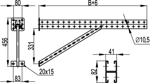 Консоль для тяжелых нагрузок 700 мм с укосиной, горячеоцинкованная DKC