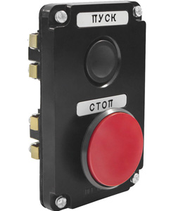 Пост управления ПКЕ 122-2 У2, 10А, 660В, 2 элемента, чёрный цилиндр и красный гриб, в нишу, IP54 Электротехник