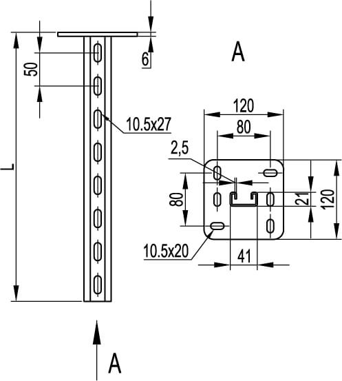 Вертикальный подвес одиночный 41х21, L1000 DKC