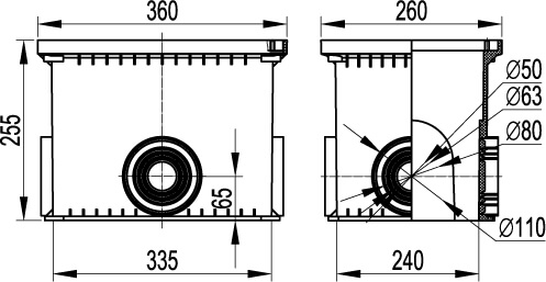 Смотровой переходной колодец без дна для двустенных труб, 335х240х255мм DKC