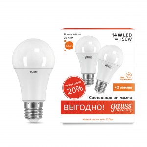 Лампа св/д Elementary A60 14W Е27 2700К Матовый GAUSS Лампа св/д Elementary A60 14W Е27 2700К Матовый GAUSS