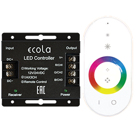 Контроллер 12V 288W 24A RGB с кольцевым сенсорным белым радиопультом ECOLA