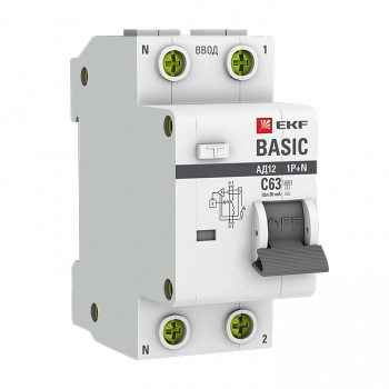 Дифференциальный автоматический выключатель АД-12 АВДТ 1П+N 40А С 4,5кА 30мА Basic EKF
