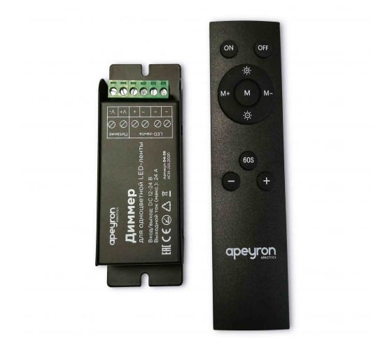 04-38 Диммер, 12/24В, 288/576Вт, IP20, пульт "easy control"(без батареек) , радио, 10 кноп., 117х42х23 мм. Apeyron