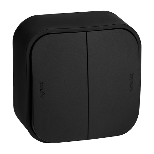 Quteo Выключатель двухклавишный IP20 10А 250В винтовые зажимы накладной монтаж - чёрный матовый Legrand