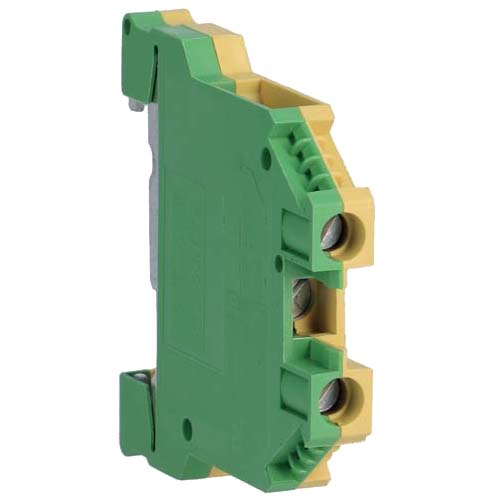 Клемма винтовая для дин-рейки, "Земля" 0,5 - 6 мм2, проходная, жёлто-зелёная, Hager