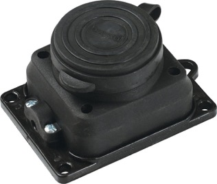 Колодка 1 гнездо с з/к 16А IP44 черный (каучук) Альфа 