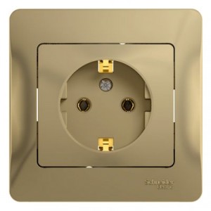 GLOSSA  Розетка СУ 1-м с заземл., в сборе 16А титан IP20 Schneider Electric