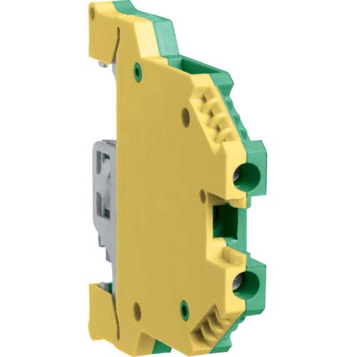 Клемма винтовая для дин-рейки, "Земля" 0,5 - 4 мм2, проходная, жёлто-зелёная, Hager
