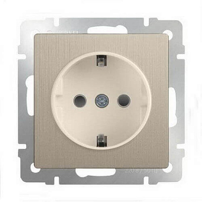 Встраиваемые механизмы Розетка СУ 1 мест. с зазем. 16А шампань рифленый IP20 Werkel