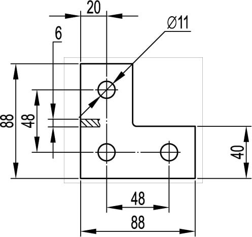 Пластина соединительная L-обр., длина 90х90 мм, 3отв., горячеоцинкованная DKC