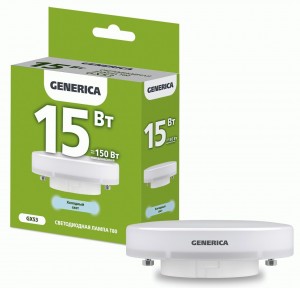 Лампа светодиодная T80 15Вт таблетка 6500К GX53 230В GENERICA