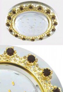 Светильник встраиваемый GX53 Н4 Круг со стразами "Корона" прозрачный и янтарь-хром 