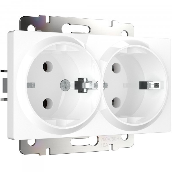 Встраиваемые механизмы Розетка СУ 2 мест. с з/з 16А Белый IP20 Werkel