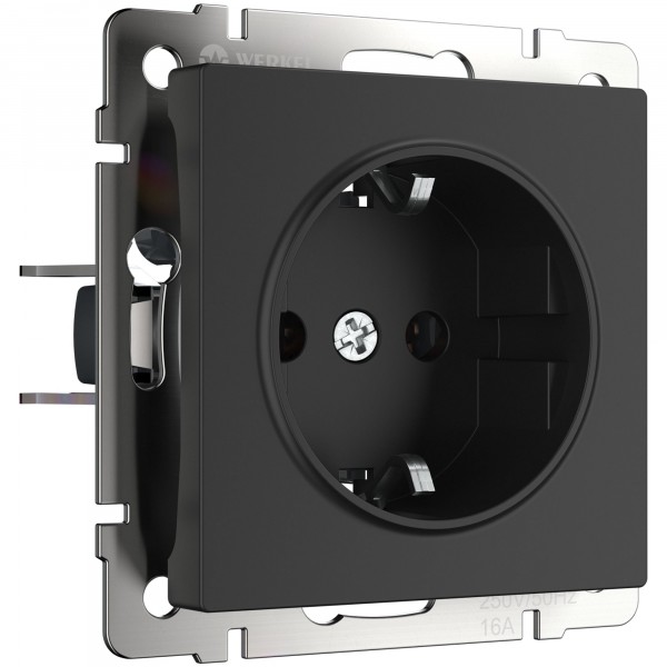 Встраиваемые механизмы Розетка СУ 1 мест.(земля.шторки) 16А черный матовый IP44 Werkel
