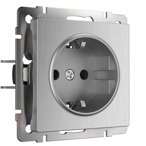 Встраиваемые механизмы розетка СУ 1 мест. с зазем. и шторками 16А серебряный рифленый IP20 Werkel