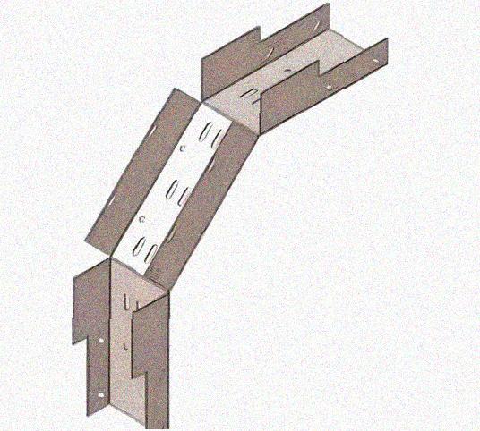 Лоток замковый перфорированный КСЗ 600х100-90 (Rп300) УХЛ1 для поворота трассы вниз на 90, радиус поворота трассы 300 мм, горячее цинкование, S1,5