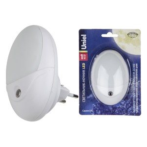 Светильник-ночник 1W Овал, 220V, фотосенсор, пластик, белый DTL-317 Uniel