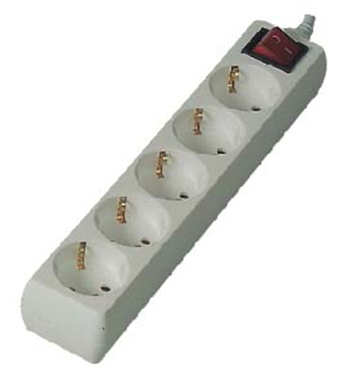 Розеточная колодка GSB-16-5-G-S-IP20, 16 А, 5 мест, с зазаемлением, с выключателем, IP20 General