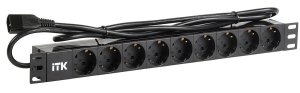 Блок розеток ITK PDU 9 розеток шнур 2 метравилка IEC 320 C14, профиль из ПВХ, черный