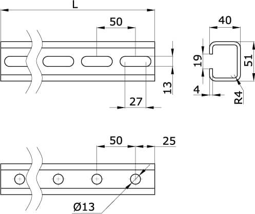 C-профиль 51х40х4 L2000 горячеоцинкованный DKC