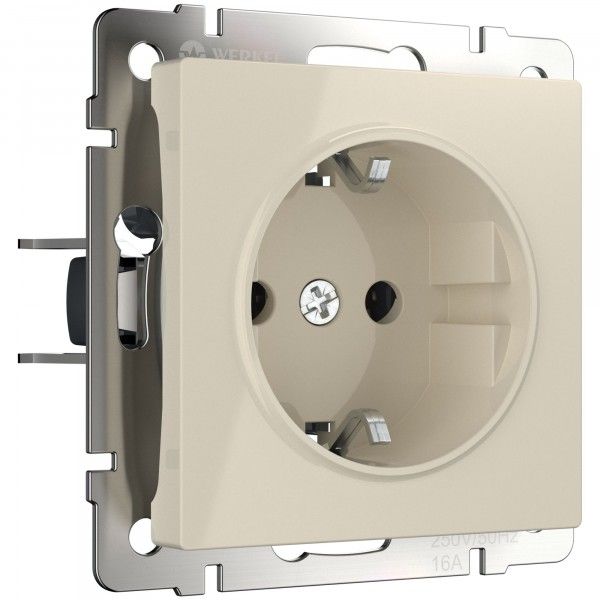 Встраиваемые механизмы вывод кабеля СУ 1 мест. с зазем. и шторками 16А слоновая кость IP20 Werkel