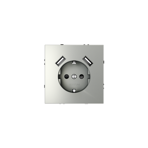 Розетка встраиваемая Voltum S70 с заземлением и защитными шторками, 16А, с USB, A+A, (сталь)