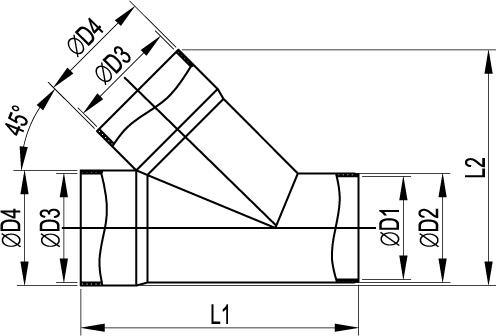 Тройник для двустенных труб, 45 град., полипропилен, д.140мм DKC
