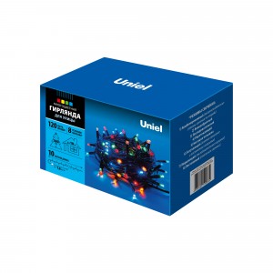 Гирлянда-нить ул.MULTI 8W 120LED разноцв. 10м, 8реж. провод черн. IP67 Uniel
