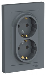 ATLASDESIGN Розетка СУ 2-м., с з/з в сборе 16А грифель IP20 Schneider Electric