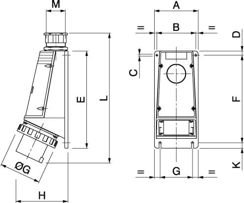 Вилка настенная IP67 125А 3P+E 400В DKC