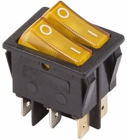 Выкл. клавишный 250V 15А (6с) ON-OFF желтый с инд. ДВОЙНОЙ REXANT